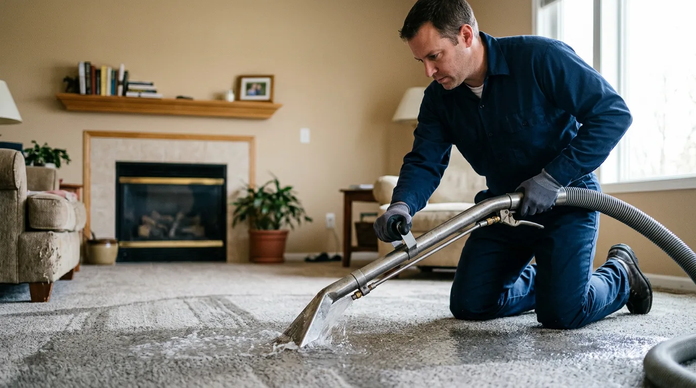 Water damage restoration technician working near Eddyville, IA